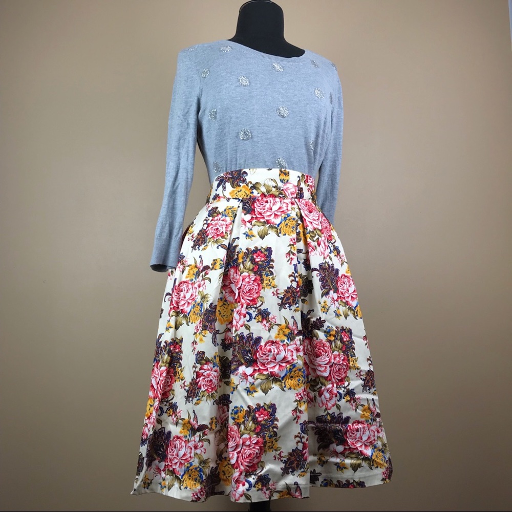 ModCloth Paisley Floral Beige Lined Skirt XL
